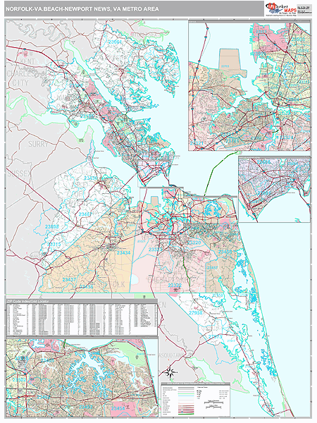 Norfolk-Va. Beach-Newport News Metro Area Wall Map